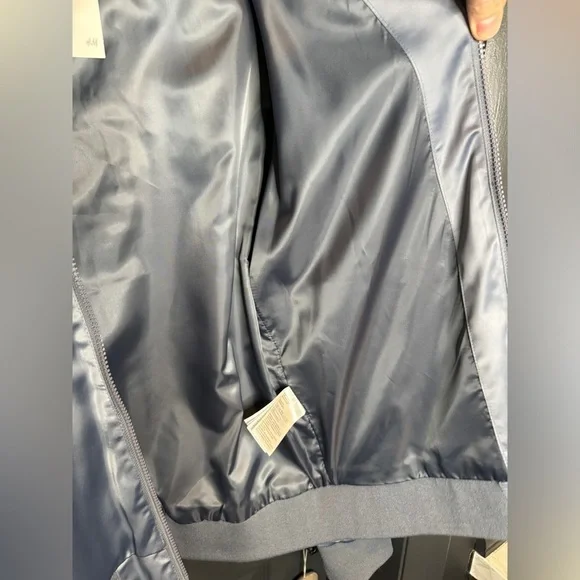 H&M satin look bomber jacket in size small steel blue color is beautiful - Picture 7 of 12